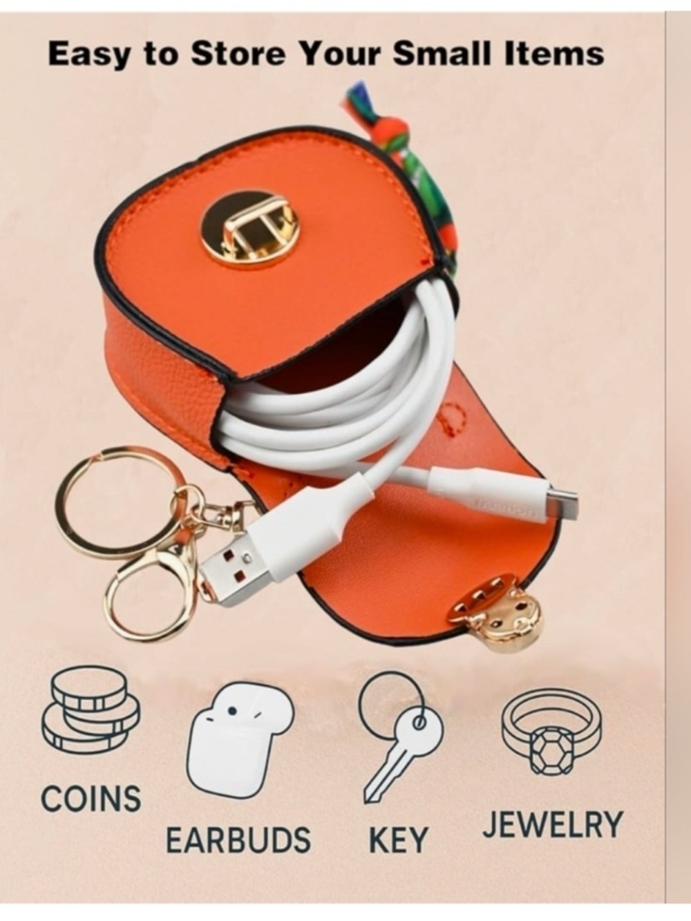 Bag Charm/Ear Bud Holder Mini Saddle with gold tone accents for attachment! New - Picture 5 of 6